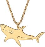 DOWAY Stainless Steel Ocean Shark Sea Turtle Necklace 18k Gold Plated Dolphin Jellyfish Whale Pendant Chain Summer Jewelry Gifts for Women (Shark Gold Plated), Medium, Stainless Steel, No Gemstone