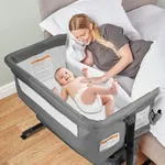 BIERUM Bassinet, 4 in 1 Baby Basinet, Bedside Bassinet for Baby, Height Adjustable Bassinet Bedside Sleeper with Lockable Wheels & Mosquito Nets, Large Storage Bag & Comfortable Mattresses Included.
