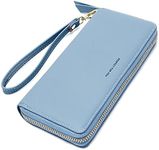 VOCUS Womens Wallet RFID Blocking Zip Around Wallet PU Leather Large Travel Long Purse Credit Card Holder with Wristlet,Navy Blue,Large Capacity,Classic