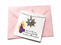 SUN charm necklace You're the one who can fill the world with sunshine quote card jewellery gift, princess fairy tale book tangled jewellery birthday Xmas present, party bag favors