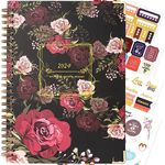 2024 Weekly Monthly Planner,Agenda Planner 2024 with Tabs, Jan. 2024-Dec. 2024 Academic Daily Planner with Floral Hardcover Thick Paper,Twin-Wire Binding Back Pocket,Notes Pages 6.1" x 8.5"(Style E)