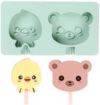 Popsicle Molds, Silicone Ice Pop Molds 2 Cavities Homemade Popsicle Maker Ice Cream Mold Animals with 50 Wooden Sticks for DIY Ice Cream Chick&Bear