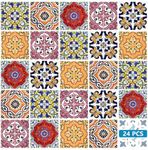 Backsplash Bathroom Décor Tiles by Mi Alma– 24-Piece Talavera Tile Stickers Peel and Stick Easy Application Ideal for Bathroom, Kitchen Wall Tile Decals – 4x4 (Mexican Tiles)