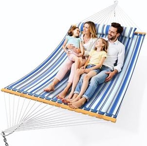 Everyfun Double Hammock with Spreader Bar,Soft Pillow,Max Load 500lbs,Portable Hammock for Outdoor,Camping,and Backyard,Blue