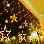 Quntis Fairy Curtain Lights -138 LEDs 12 Star String Lights 8 Mode Outdoor Indoor Plug in Window Fairy Lights Waterfall Backdrop for Bedroom Wedding Party Wall Decor, Warm White