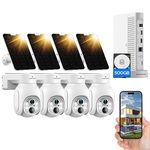 Solar Security Camera Wireless Outdoor System, 4MP Camera Surveillance Exterieur for Home Security, Panoramic PTZ, 10CH WiFi NVR, 500GB HDD, Color Night Vision, Human Detection & Alert, 2-Way Talk