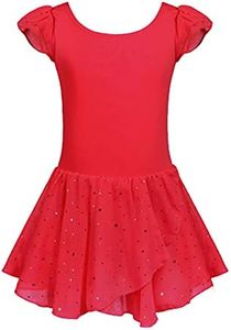 Arshiner Girls Ruffle Sleeve Ballet Dance Dress Tutu Skirted Leotard Red