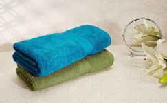 Amazon Brand - Solimo 100% Cotton 2 Piece Bath Towel Set, 500 GSM (Olive Green and Turquoise Blue)