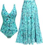 Holipick Green Paisley Women's One Piece Swimsuits with Cover Up Skirt Tummy Control V Neck Two Piece Bathing Suit M