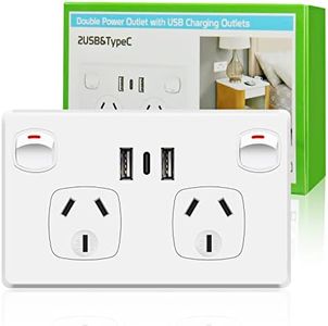 YUCHUANG 3-Port Type C USB Wall Outlet,Double Power Point GPO Outlet 10A with USB A & C Charger 5V 3.6A,SAA Listed,Charging Power Outlet with USB Ports, (White)