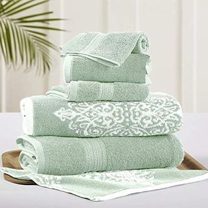 Amrapur Overseas | Artesia Damask 6 Piece Reversible Yarn Dyed Jacquard Towel Set (Sage)