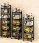 KWER Kitchen Trolley Square Onion Baskets for Storage, Kitchen Accessories Items and Vegetable Basket for Kitchen Organizer Items and Storage Portable Kitchen Accessories with Wheels(Black,Layer-4)