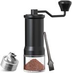 ELMWAY Manual Coffee Grinder – Stainless Steel Burr, Adjustable Coarseness, Dual-Bearing Hand Coffee Grinder, Portable Glass Jar & Pouch – Black