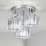 FORCOSO Ceiling Light 3 Lights, Modern Light Shade Crystal Light Fitting, Semi Flush Chandelier Lampshade, E27 Lighting Fixture for Living Room Bedroom Hallway Kitchen Dining Room Foyer Chrome