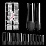 Ranrose Long Straight Nails Tips,240PCS Full Cover Soft Gel Nail Tips for Acrylic Nails Professional 12 Size Pre-shaped XXL Straight Shape False Nail Half Matte Fake Nail for Press On Nail Extensions