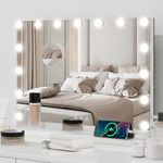YOURLITE Hollywood Vanity Mirror with Lights, 58×45cm Lighted Makeup Mirror with 15 Dimmable Led Bulbs, 3 Lighting Modes, Touch Screen Control, Tabletop and Wall Mounted for Bedroom
