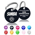 Dog Tags for Pets Engraved UK Personalised Large Dog Tags High End Alumunium Custom Laser Engraved Scratch Resistant Dog ID Tag with Any Name for Puppy Cat Dog (Round, Night Black)