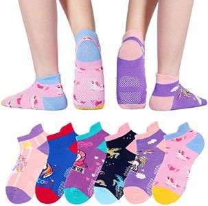 Eyean Kids Ankle Cotton Socks Cute Animal Pattern Soft Non Slip Boys Girls No Show Socks 6 Pairs, Unicorn, 9-12 Years