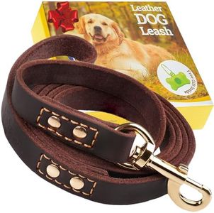 Heavy Duty Leather Dog Leash 6ft - Strong and Soft Leather Leash for Extra Large, Large and Medium Dogs - Dog Training Leashes (Brown - Gold Colored Clasp, L - 6 ft x 3/4 inch)