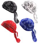 GUIFIER 4 Pack Dew Rags for Men, Skull Caps Cycling Caps Biker Doo Rags Motorcycle Cooling Head Wrap Helmet Liner Bandana Beanie Caps Durag Head Scarf for Men Women