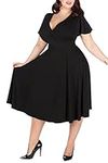 Nemidor® Women's V-Neckline Stretchy Casual Midi Plus Size Bridesmaid Dress (20,Black)