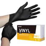 Black Disposable Gloves L|Latex-Free Vinyl Gloves for Household, Food Handling, Lab Work and More|Large,100 Counts/Box