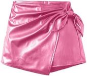 Milumia Girl's PU Leather Wrap Knot Side Skorts Casual Ruched Elastic Waist Shorts Pink 10 Years