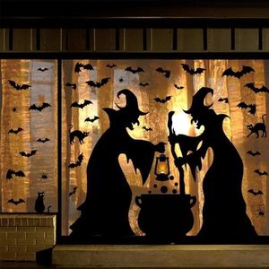 Halloween Decorations Window Clings Decor, Extra Large Witches with Black Cat Bats Spider Cauldron Silhouette Halloween Window Stickers Decals Indoor Outdoor, School Home Office Party, 3 Sheets