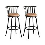 FurnitureR 29 INCH Bar Stools Set of 2 Country Style Industrial Counter Stools, Swivel Barstools with Fabric Seat Metal Back and Footrest for Indoor Bar Dining Kitchen, Brown