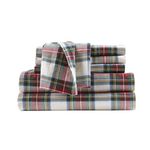 Comfort Spaces Cotton Flannel Breathable Warm Deep Pocket Sheets with Pillow Case Bedding, Queen, Red Plaid Scottish Plaid 4 Piece