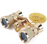 Aomekie Opera Glasses Binoculars 3X25 Theater Glasses Mini Binocular Compact with Chain for Adults Women Kids in Musical Concert（Gold）