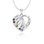 Personalized Mother Necklace with 1/2/3/4/5/6 Birthstones Custom Engraved Name Necklace for Women Personalized Mom Heart Pendant Necklace for Christmas (5 Birthstones-1)