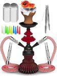 Black and Red Hookah Set 2 Hose Hookah – LilOne 12” Hookah Red and Black Mini Hookah Combo Kit with Prepunched Foil Hookas Bowl Disposable Tips Mouthpiece Tongs Portable Hookah Pipe - Hookah Machines