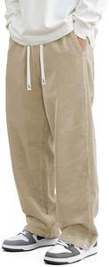 JMIERR Mens Corduroy Pants Wide Leg Baggy Sweatpants, Khaki, 5XL