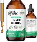 Wild & Organic Ginkgo Biloba Extract Drops - Brain & Focus Support - Liquid Ginkgo Biloba Supplements - Vegan, Sugar & Alcohol-Free Herbal Tincture - 4 fl oz