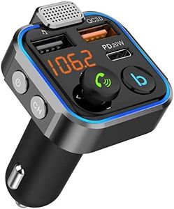 NK Transmetteur FM Bluetooth - 3 Ports de Chargement : x2 USB QC3.0 + x1 PD 3.0 Type C 20W, Fonction Mains Libres, Annulation du Bruit, Chargement Rapide, Bouton B : Hi-FI Deep Bass (Haut-Parleur)