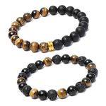 Young & Forever Gift Rakhi Gift for Brother Reiki Infused Handmade Chakra Bracelets for Women Lava Stone Semi Precious Gemstone Tiger Eye Matt Onyx Healing Crystal Bracelet for Men Value Pack of 2