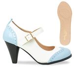 Chase & Chloe Women's Round Toe Two Tone Mary Jane Pumps, Lt.blue/White Se, 5 UK