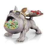 Huhote Resin French Bulldog Tray Statue, Bulldog Candy Dish Key Holder Bowl, French Bulldog Accessories, Statues for Office Desk Home Decor Figurines Entryway Table Decor (Purple Grey)