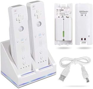 Rechargeable Battery Packs with Charger for Wii & Wii U Remote Controller,Montion Plus Controller(Dual Remote Charging Station Dock + 2 Pack 2800mAh Wii Replacement Batteries + USB Cable)