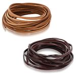 2 Rolls 3 mm Flat Genuine Leather Cord Natural Leather Strip,Craft Leather Cord Jewelry Leather Strings for Lace Braided Bracelets Necklaces Handbag Knife Sheaths (0.11 * 0.07 * 118inch)