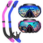 Snorkeling Gear for Adults, Dry-Top Snorkel Set Scuba Diving mask, 180°Panoramic Wide View Professional Snorkeling Gear Breathing Freely Snorkel Mask (Purple+Blue)