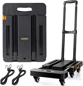[2024 Upgraded] Folding Hand Truck Dolly Cart (440LB), Foldable Luggage Cart with 6 TPR Wheels and Lockable Handle, Portable Platform Truck Collapsible Dolly for Moving, Travel, Office Use