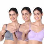 motherly Maternity Bra Padded Breastfeeding Nursing Bras for Women with Removable Pads (Large, Grey+ Bean Paste+ Violet)