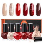 Modelones Nail Polish Set 6 Colors Nude Gold Red Nail Polish Quick Dry Nail Varnish Finger Burgundy Red Glitter Nail Polish Manicure DIY Nail Art Salon Home For Women