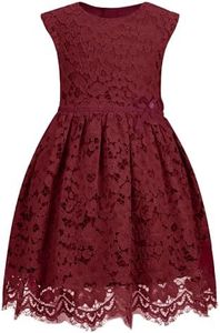 ALLOVIN | Burgundy | 10-11Y | Girls & Toddlers Sleeveless A-Line Lace Party Dress Birthday Wedding & Flower Girl Dress with Beaded Bowknot 2-12Y