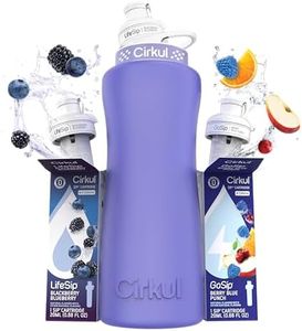 Cirkul 32oz. Matte Periwinkle Stainless Steel Water Bottle Starter Kit with Purple Lid, 2 Flavor Cartridges (1 LifeSip Blackberry Blueberry, 1 GoSip Berry Blue Punch) No Sugar, Zero Calorie Drink Mix