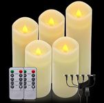 LUXONIC Real Wax Rechargeable Flameless Candles Flickering Realistic,Warm White Rechargeable LED Pillar Candles with Remote for Home Decor Idea Gift，Pack 5(D 2.2”X H 5”5.5”6”7”8”)