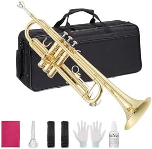 Festisoul Bb Trumpet, Student Gold Lacquer Brass Trumpet Kit, Standard B Flat Musical Instrument with 7C Mouthpiece, Case and Cleaning Set, for Beginners, School Band and Practice