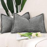 MADIZZ Chenille Velvet Throw Pillow Covers with Flange Set of 2 Super Soft Boho Textured Pillow Covers Decorative Throw Pillowcases Modern Farmhouse Home Decor for Sofa Bedroom Dark Grey 12x20 Inch